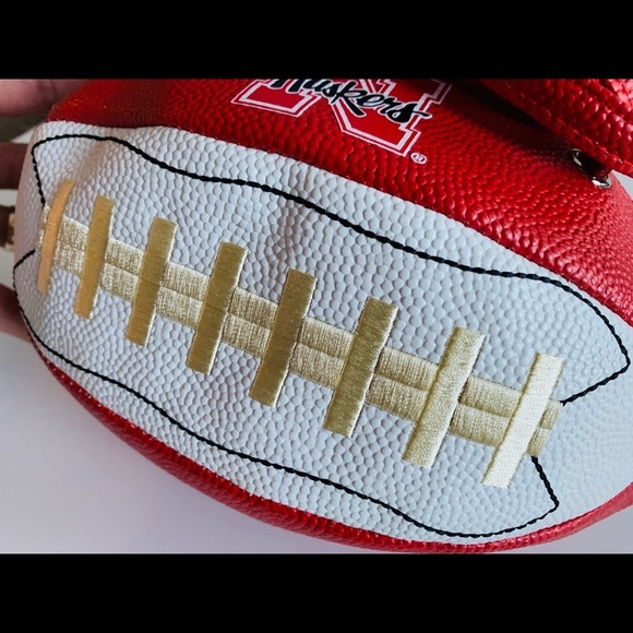 Red Football-Inspired Crossbody Bag with Gold Accents - Picture 3 of 5